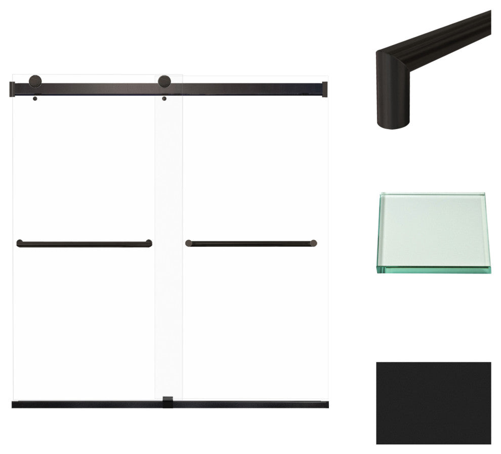Transolid Brianna 60" W x 62" H Frameless Sliding Shower Door, Matte Black