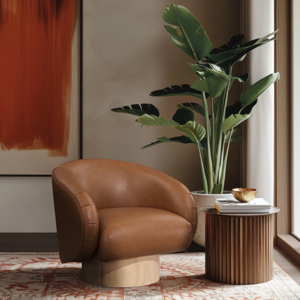 Gibson Vegan Leather Swivel Accent Chair, Cognac