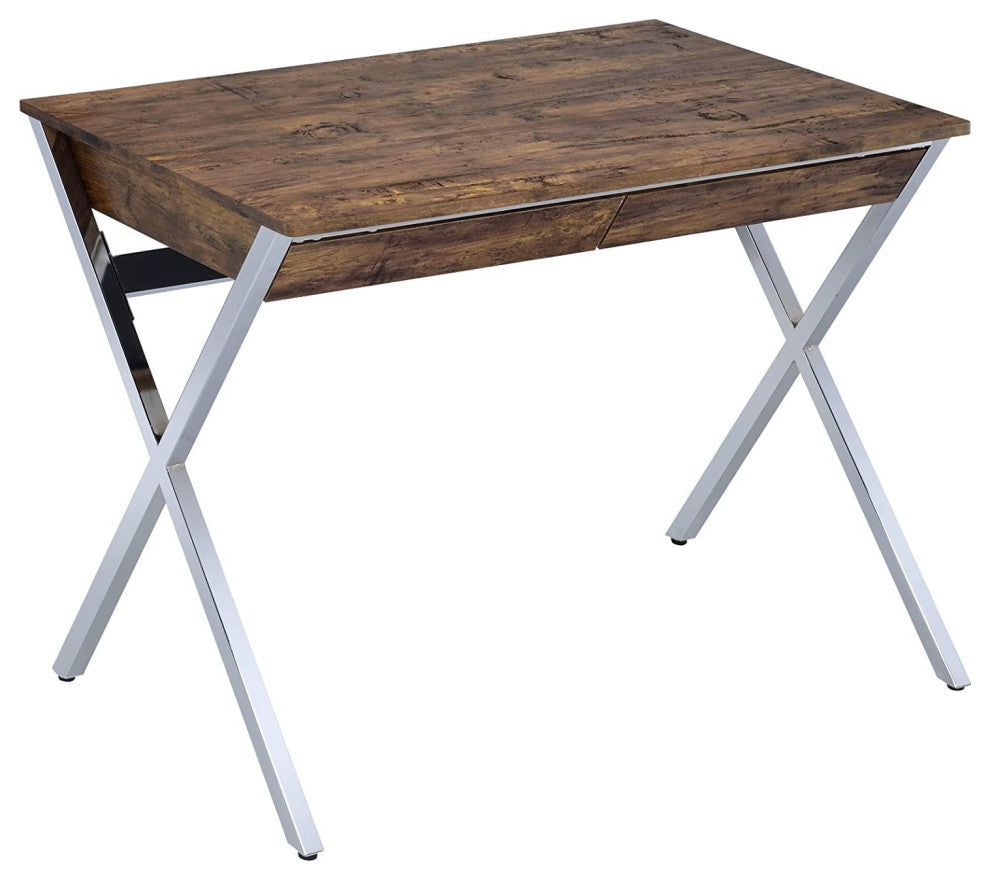 2 Drawers Writing Desk, Weathered Oak and Chrome