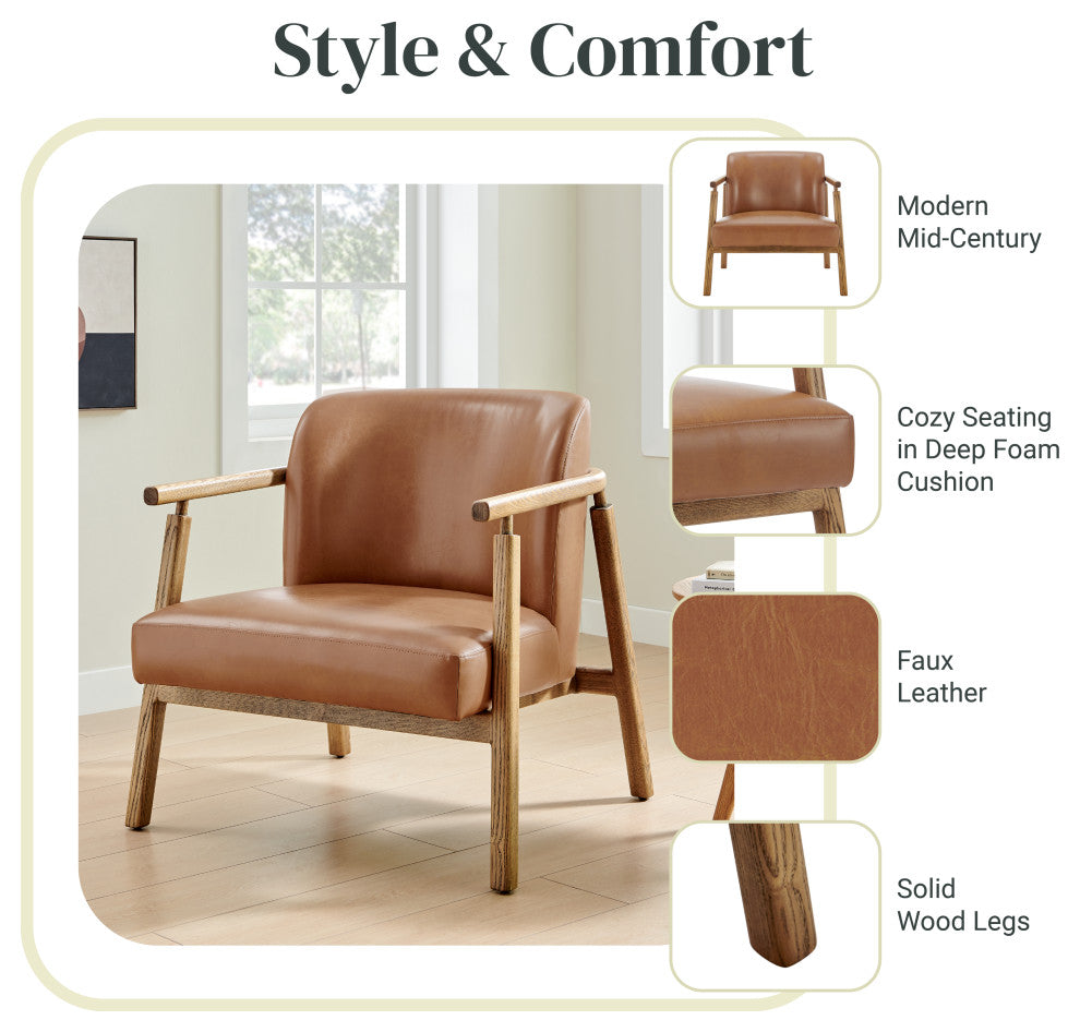 Reiner Accent Arm Chair, Borneo Chocolate, Pu