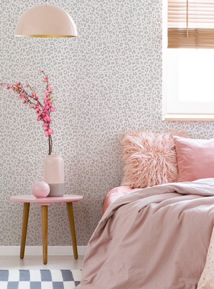 Animal Print Leopard Peel and Stick Vinyl Wallpaper, Light Grey, 24"w X 108"h