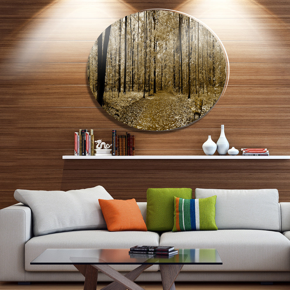 Wooded Forest Panoramic View, Modern Forest Disc Metal Artwork, 11"