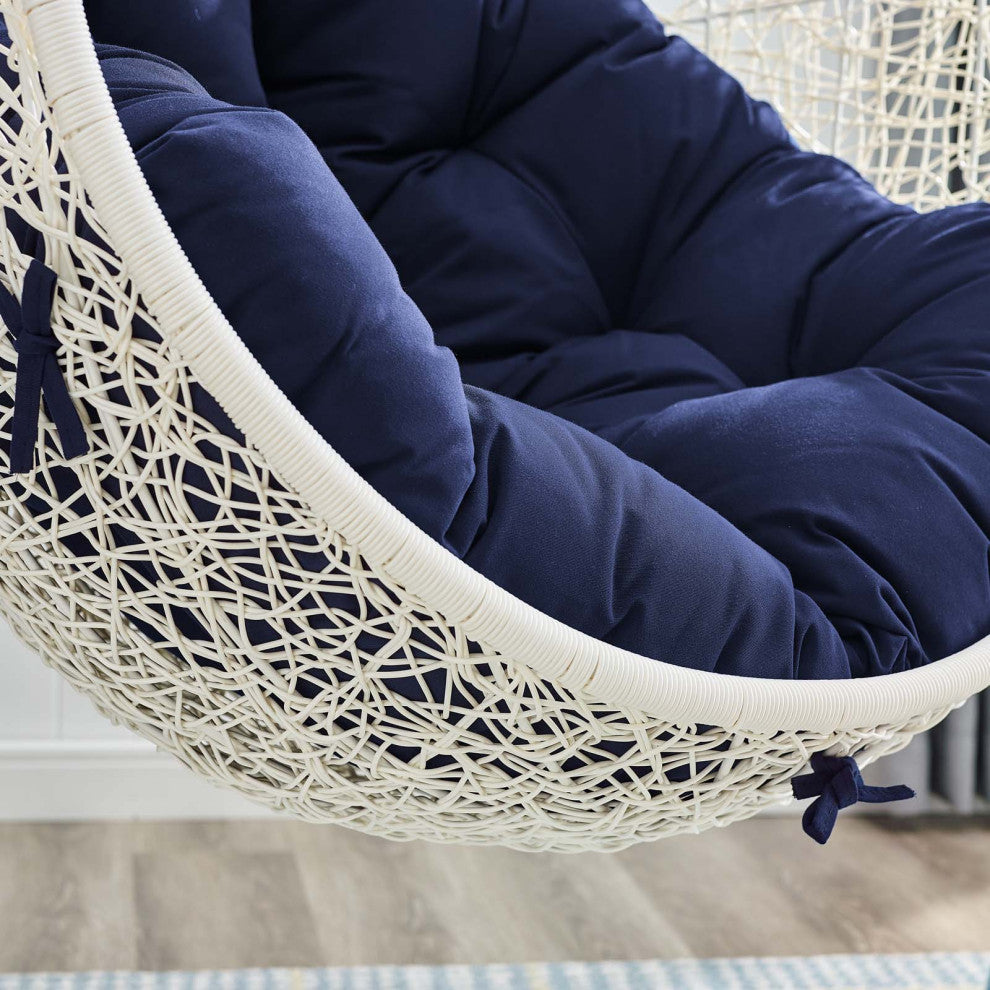Swing Lounge Chair, Sunbrella, White Blue Navy, Modern, Outdoor Patio Bistro