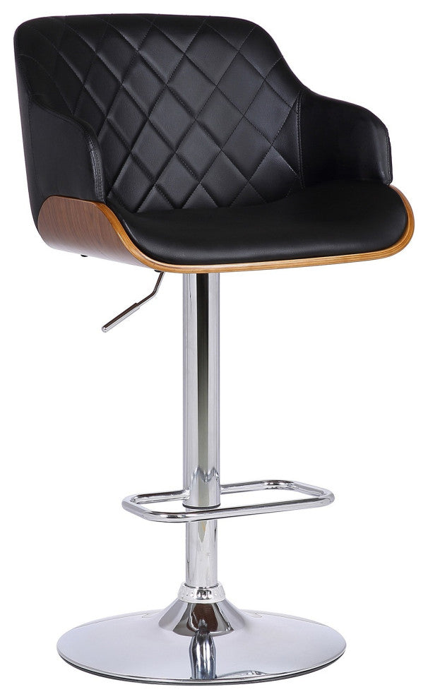 Faux Leather Swivel Adjustable Barstool With Metal Base, Black