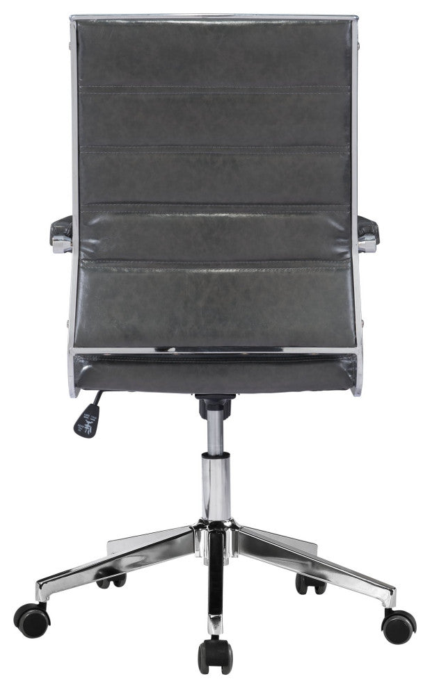 Office Chair, Faux Vinyl Leather, Steel, Gray, Silver Home Business