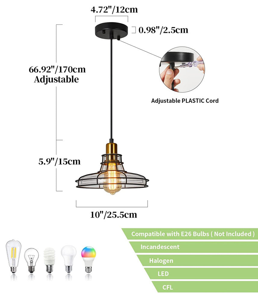 Rust Farmhouse Pendant Lighting Black Glass Pendant Lamp
