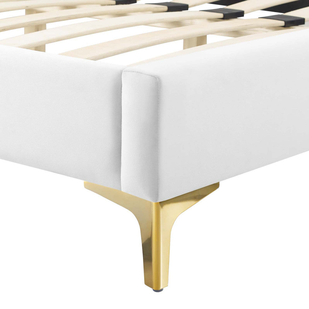 Gwyneth Tufted Performance Velvet Twin Platform Bed, White