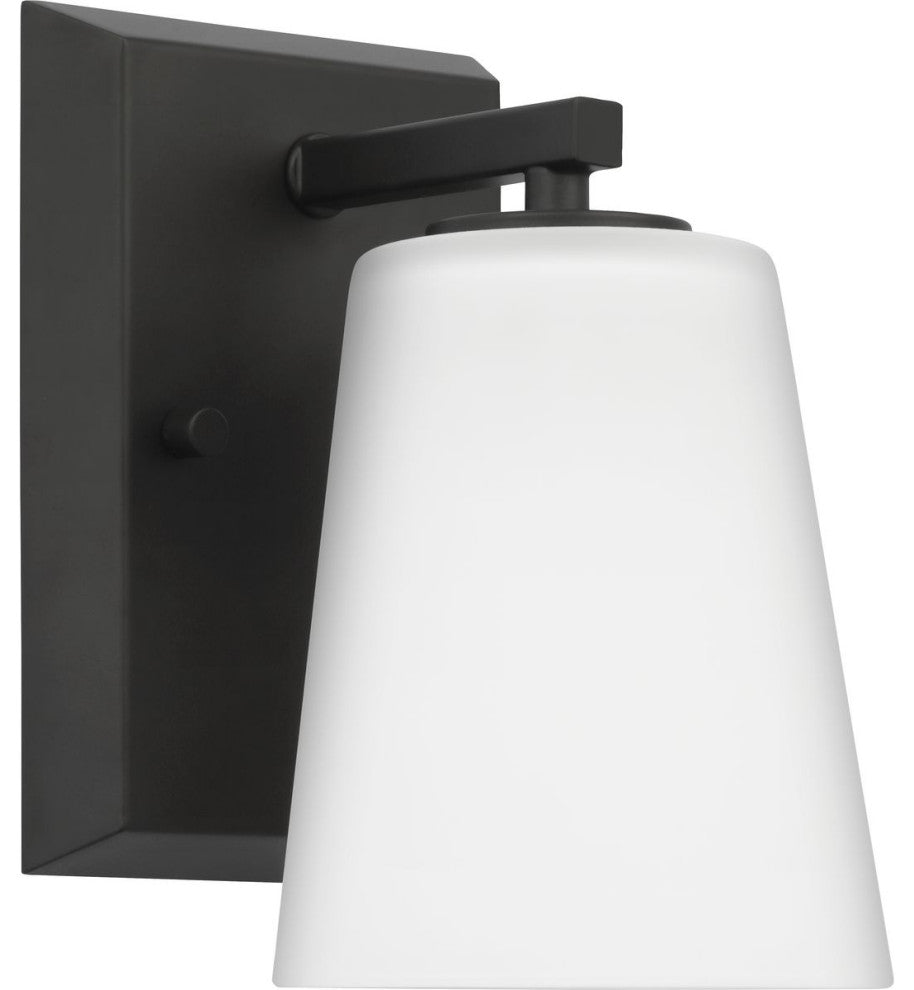 Vertex Collection One-Light Matte Black Etched White Glass Bath Light