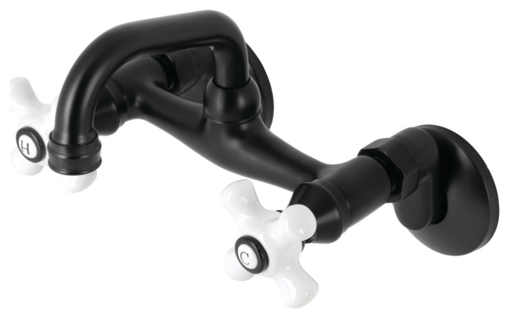 Kingston Brass KS612MB Two-Handle Wall Mount Bar Faucet, Matte Black