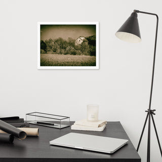 Abandoned Barn In The Trees Vintage Framed Photo Paper Wall Art Prints, White, 12" X 16"