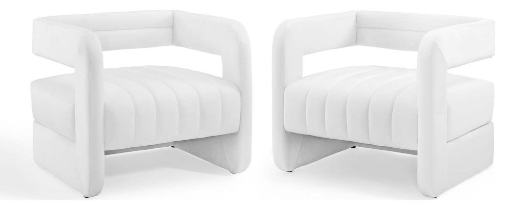 Armchair Accent Chair, Set of 2, Velvet, White, Modern, Lounge Hospitality