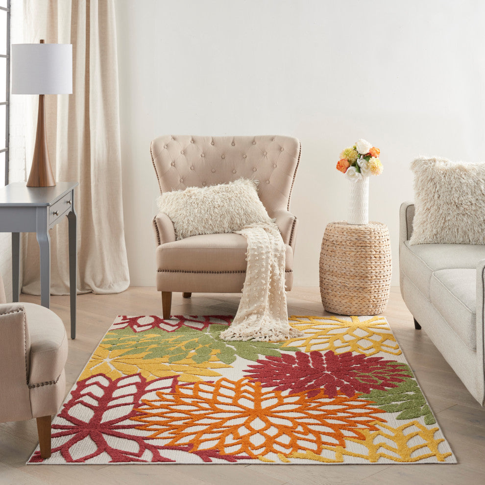 Nourison Aloha 6' x 9' Red Multi Colored Tropical Area Rug