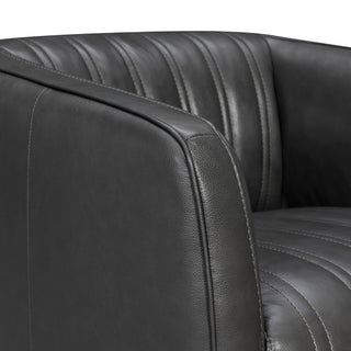 Aries Leather 45-Degree Return Swivel Barrel Chair, Pewter