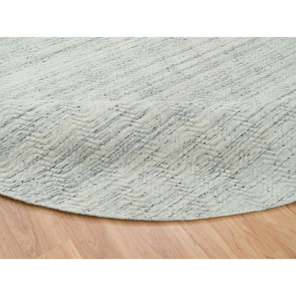 Beige, Organic Wool Modern Design, Hand Loomed, Round Rug, 11'9"x11'9"