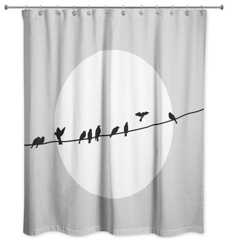Light Gray Birds on a Line 71x74 Shower Curtain