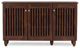 Fernanda Modern 3-Door Oak Brown Wooden Entryway Shoes Storage Wide Cabinet