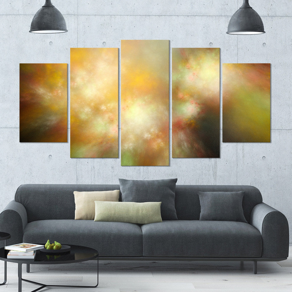Perfect Yellow Green Starry Sky, Abstract Canvas Art Print, 60"x32", 5 Panels