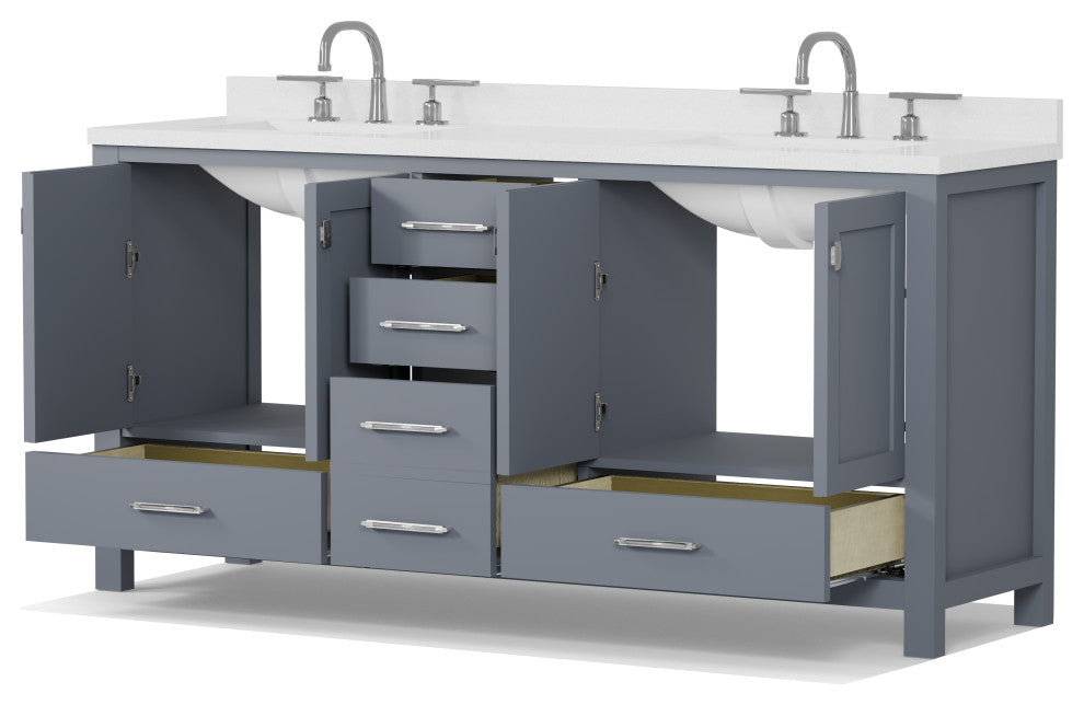Caroline Avenue 72" Double Bathroom Vanity Set, Gray