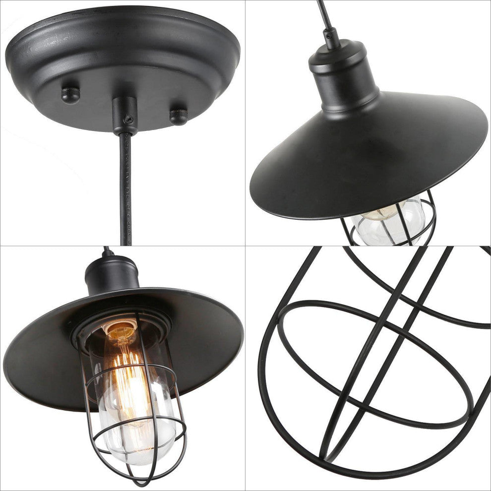 LNC 1-Light Farmhouse Matte Black Lantern Shade Mini Pendant Lighting