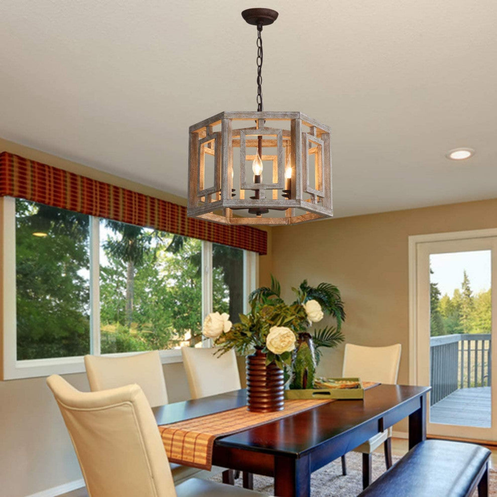6 Light Wood Chandelier Rust Farmhouse Pendant Light Fixture
