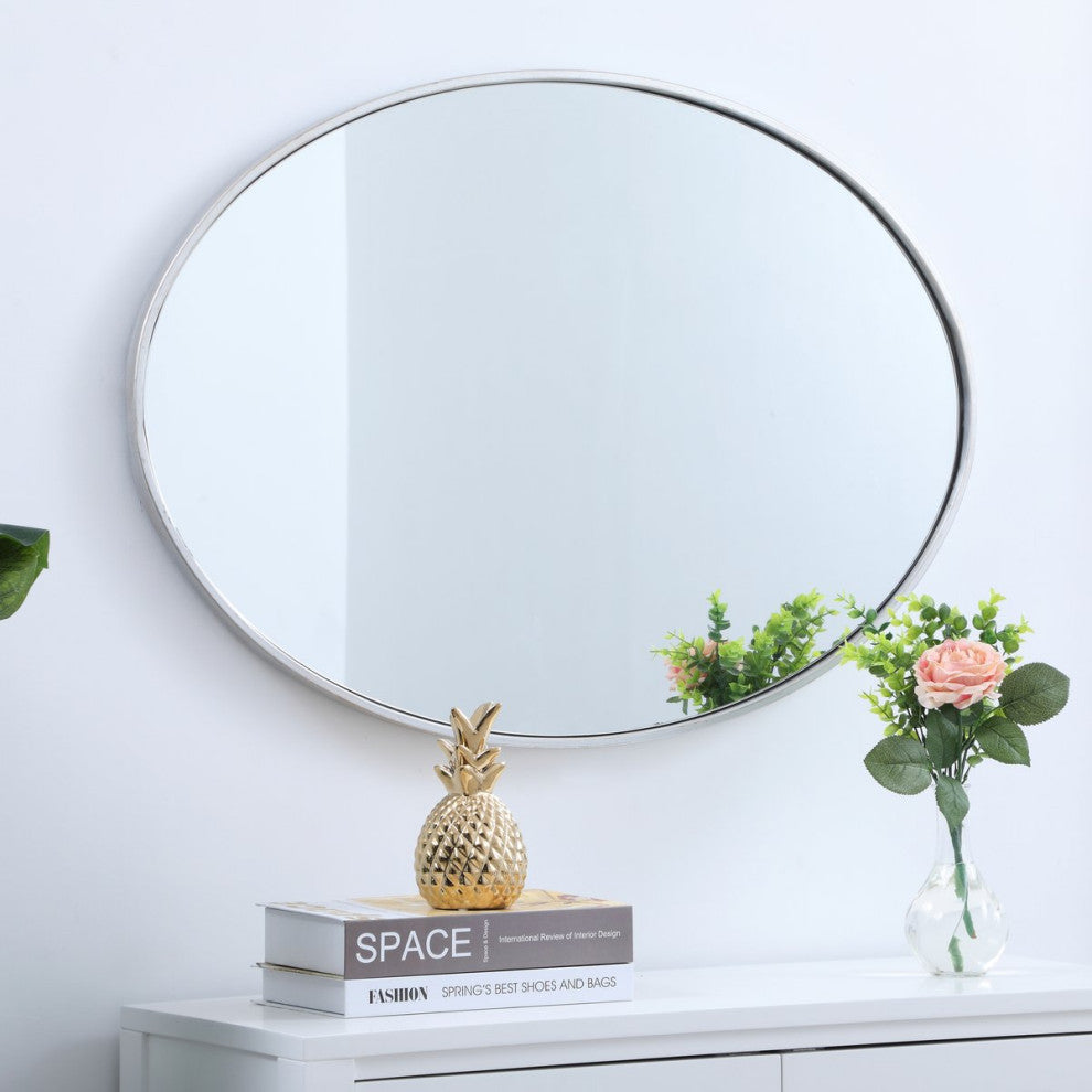 Elegant Decor Eternity 24" x 34" Oval Contemporary Metal Frame Mirror in Silver