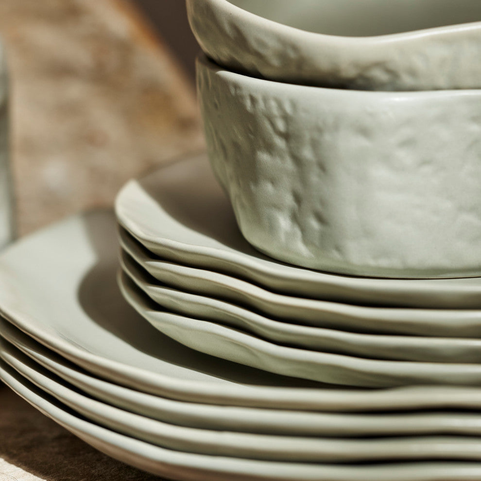 Stone by Mercer Project ATIK Stoneware 32 Piece Dinnerware Set, Sage-Grey