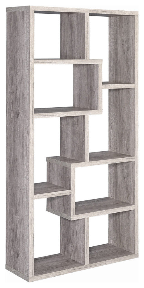10-Shelf Geometric Bookcase, Gray Driftwood
