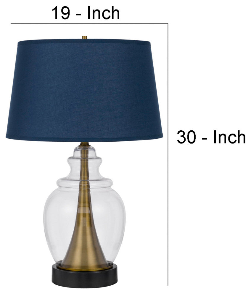 Benzara BM272203 30" Metal Table Lamp, Glass Jar Base, Blue, Clear