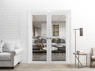 French Double Pocket Doors 48x84 | Lucia 2666 White Silk | Kit Trims Rail