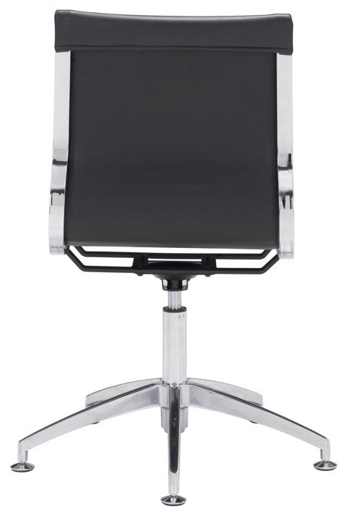 Modern Office Chair, Chrome Legs With Armless Faux Leather Seat & Back, Black