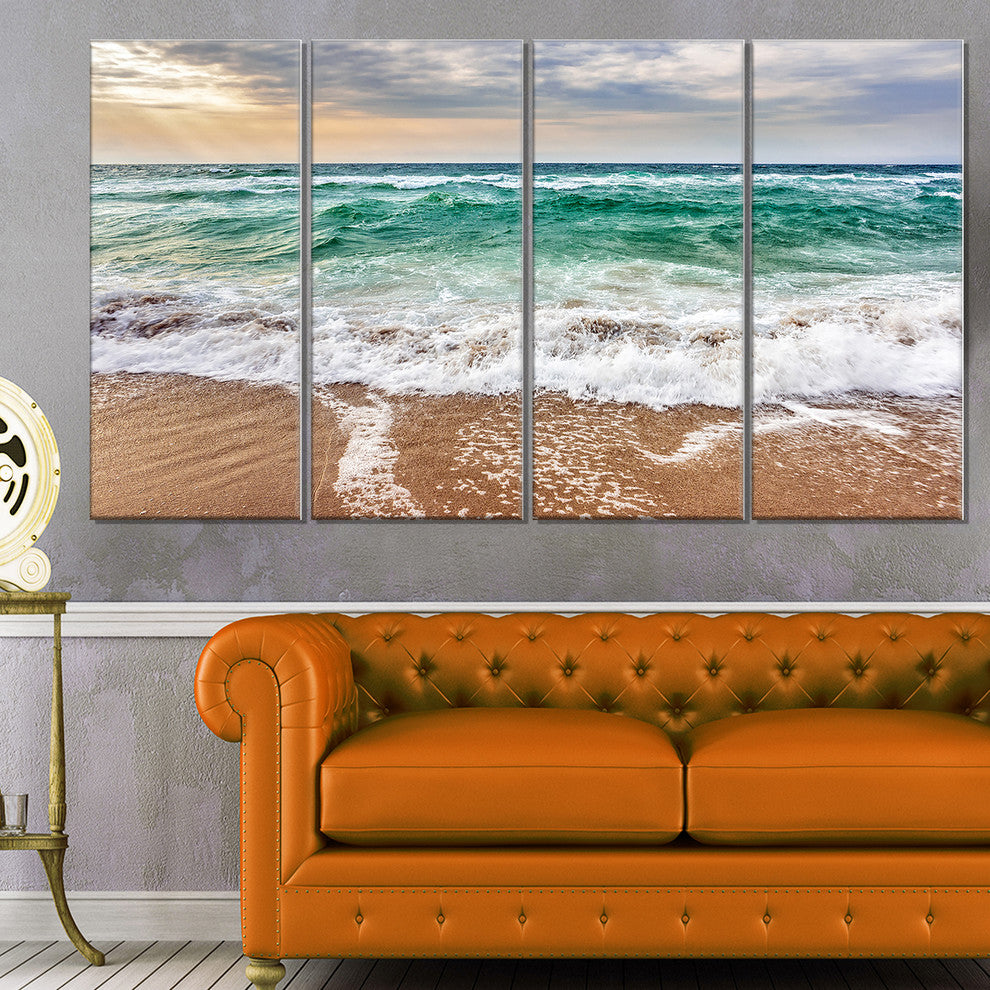 "Crystal Clear Blue Foaming Waves" Seashore Canvas Wall Art, 4 Panels, 48"x28"