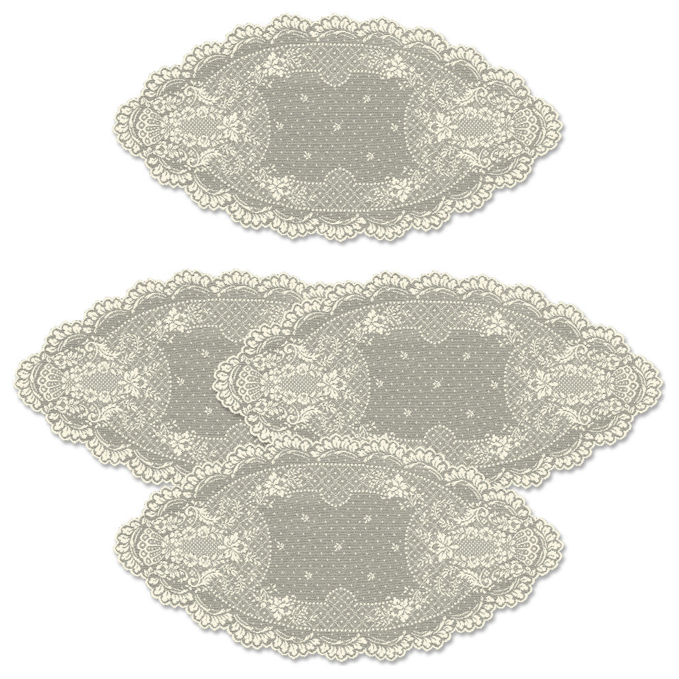 Floret 14"x28" Doily, Set of 4, Ecru