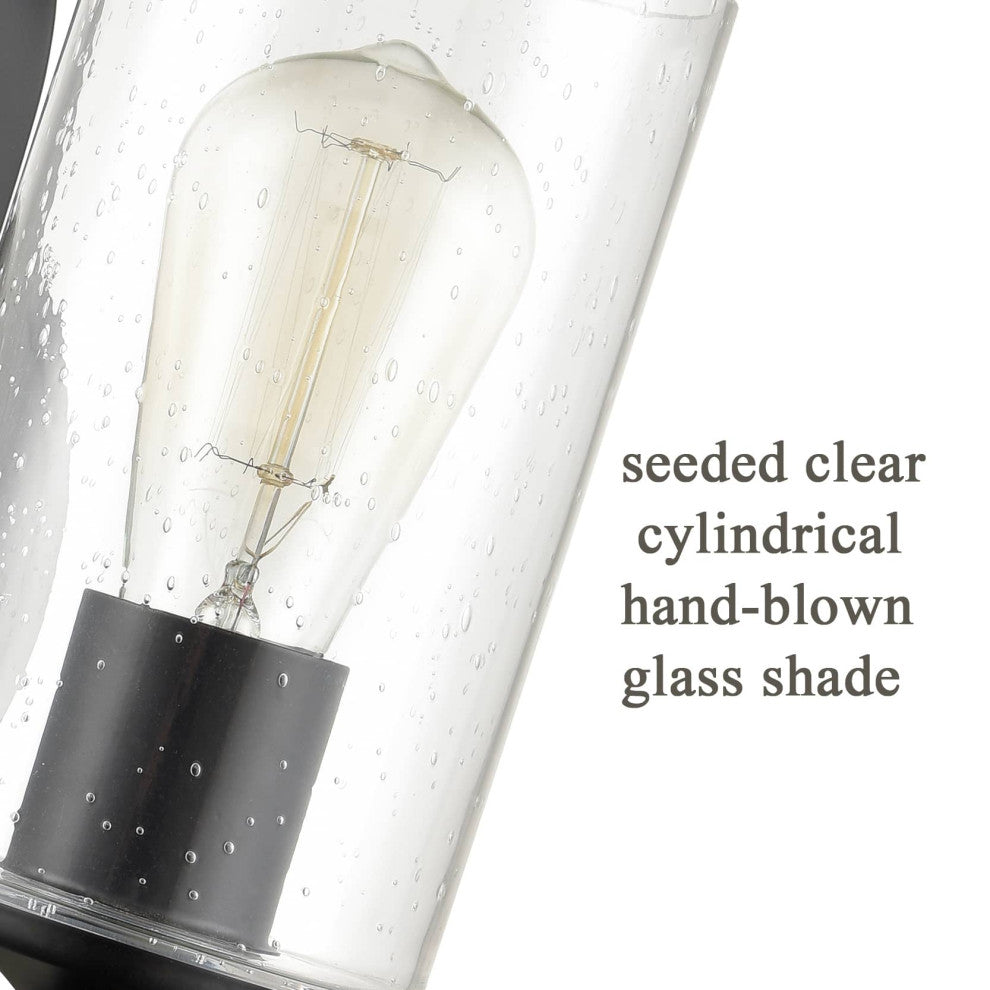 Industrial Wall Sconce Seeded Glass Shade with Wood Grain Finish