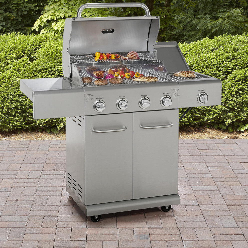 Kenmore 4 Burner Gas Grill with Searing Side Burner in Stainless Steel