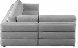 Beckham Linen Textured Fabric 4-Piece Modular L-Shaped Sectional, Grey