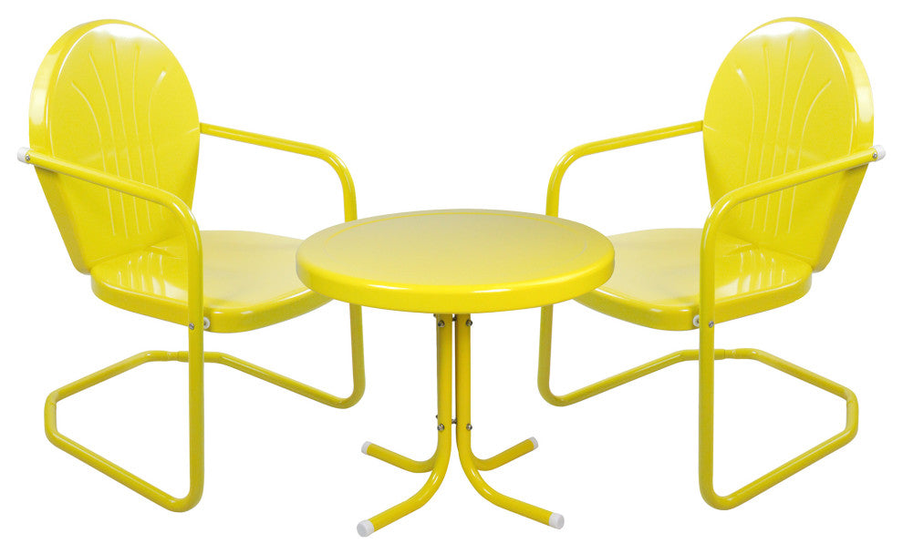 3-Piece Retro Metal Tulip Chairs and Side Table Outdoor Set Yellow
