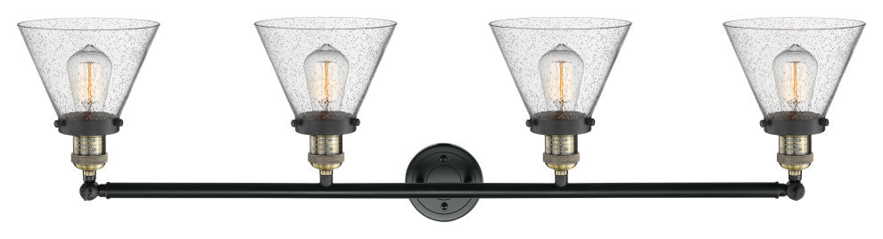 Large Cone 4-Light Bath Fixture, Seedy Glass, Black Antique Brass