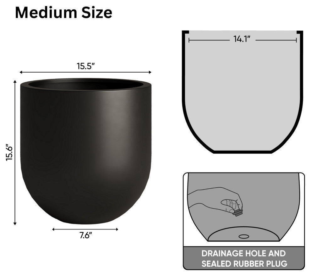 DTY Signature Mount Antero 1-piece Fiberstone Bullet Planter, Black, Medium