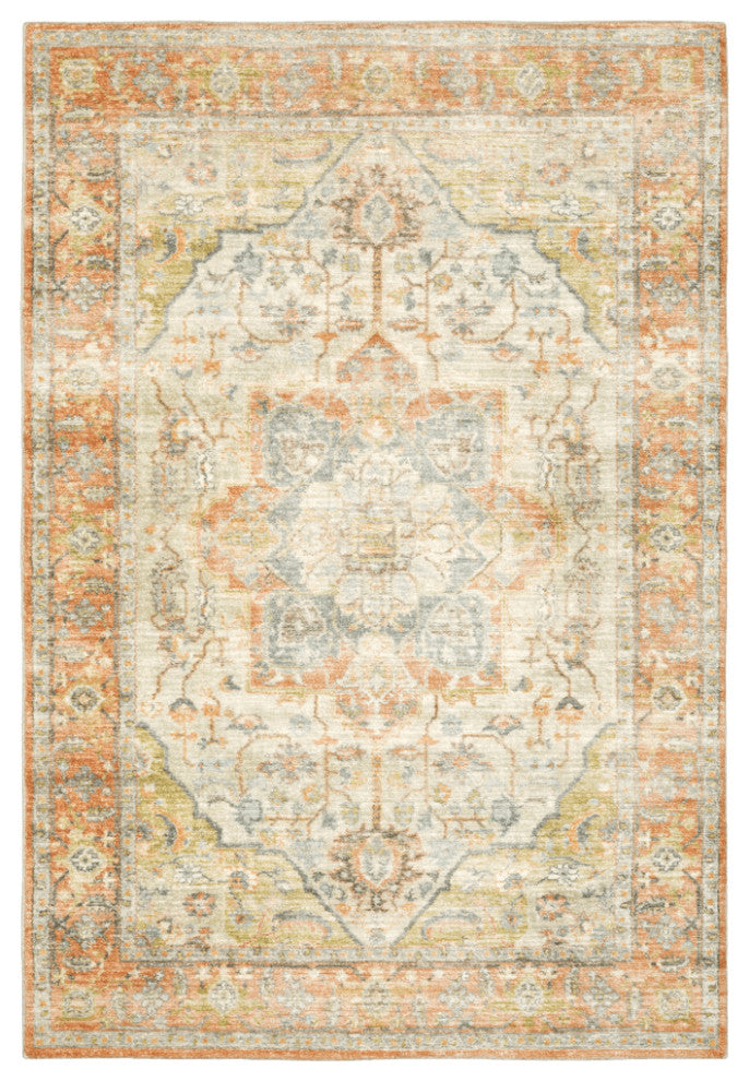 5' X 7' Orange Silver Gold And Grey Abstract Power Loom Stain Resistant Area Rug