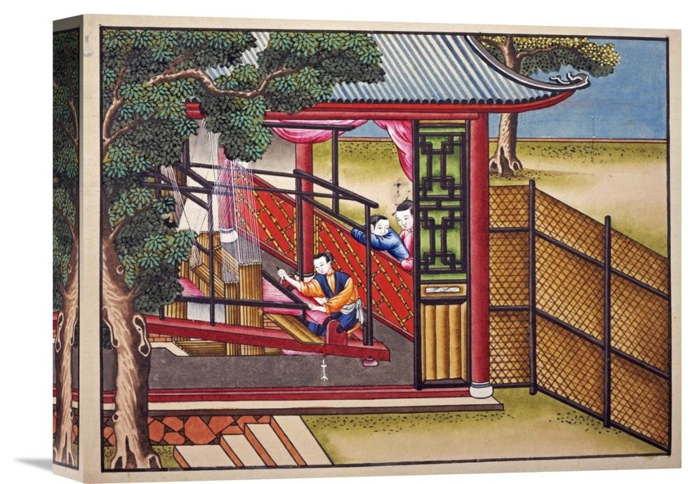 "Weaving Silk On a Loom" Stretched Canvas Giclee by Chinese School, 16"x12"