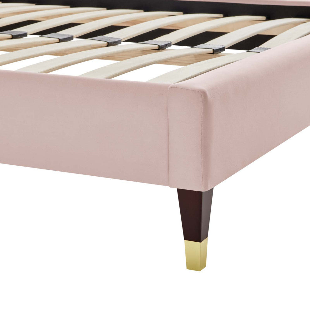 Harlow Queen Performance Velvet Platform Bed Frame-Pink