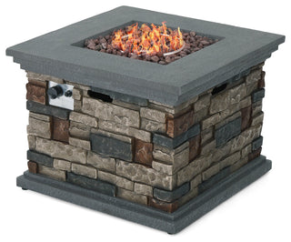 GDF Studio Crawford Outdoor Square Concrete Fire Pit with Tank Holder, Stone