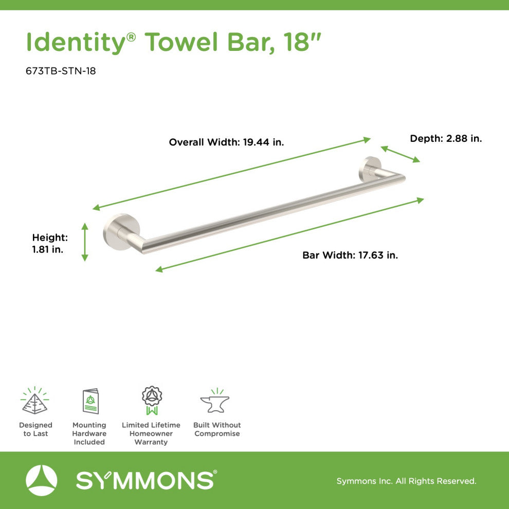 Identity 18" Towel Bar, Satin Nickel
