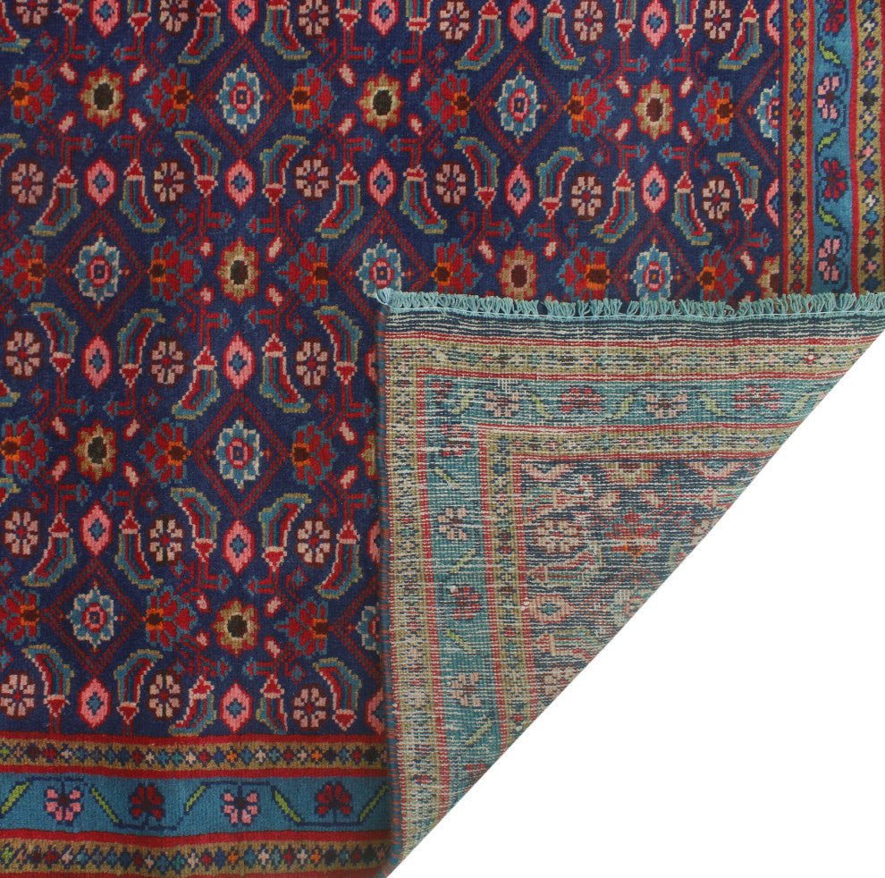 Fine Vintage Distressed Malena Navy/Blue-Green Runner, 3'9x10'5