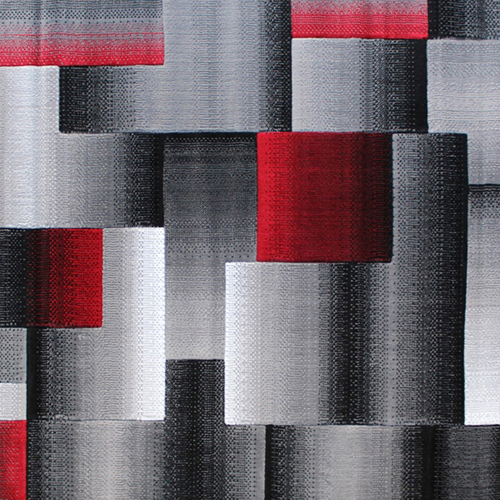 Elio Collection Color Blocked Area Rug, Red, 5' X 7'