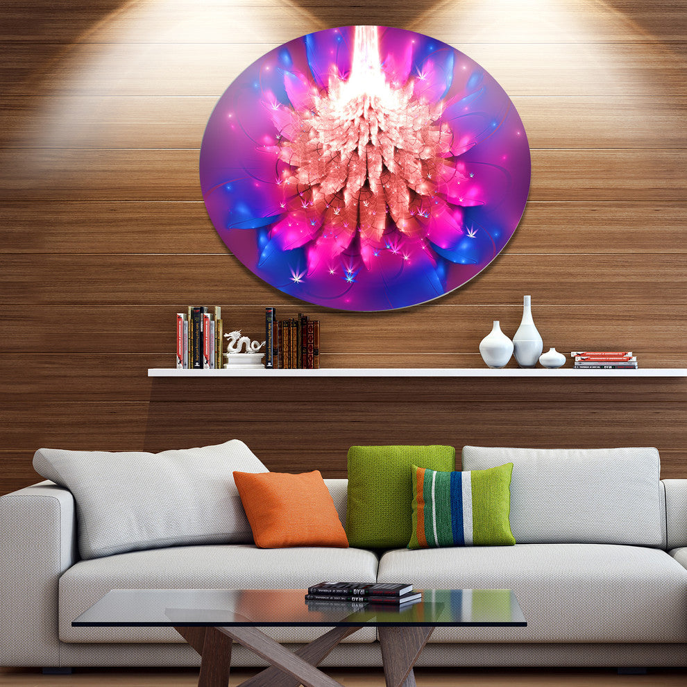 Bright Pink Fractal Flower On Blue, Flower Disc Metal Wall Art, 23"