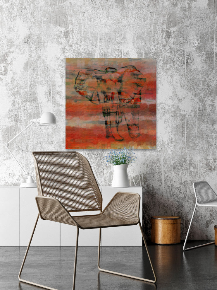 "Red Elephant" Print on Canvas, 24"x24"