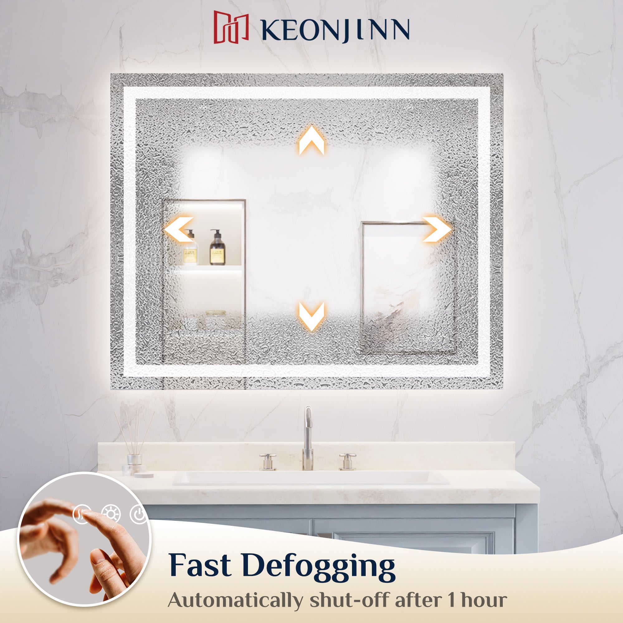 LED Bathroom Mirror With Smart Motion Sensor Front & Backlit, Dimmable, 55x36