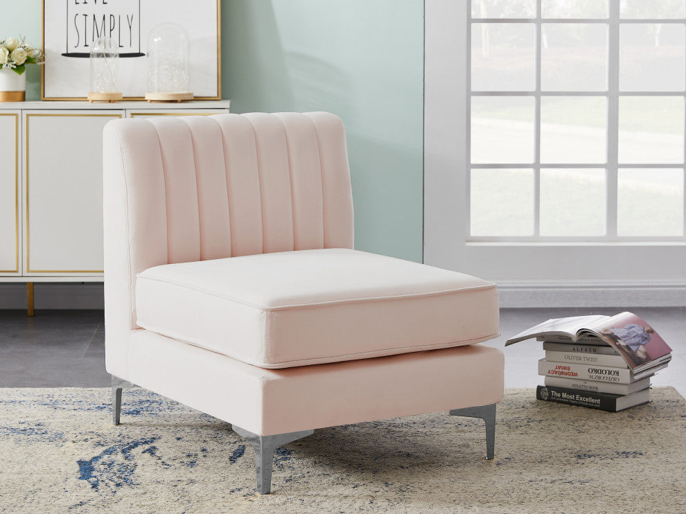 Alina Velvet Upholstered Modular Armless Chair, Pink