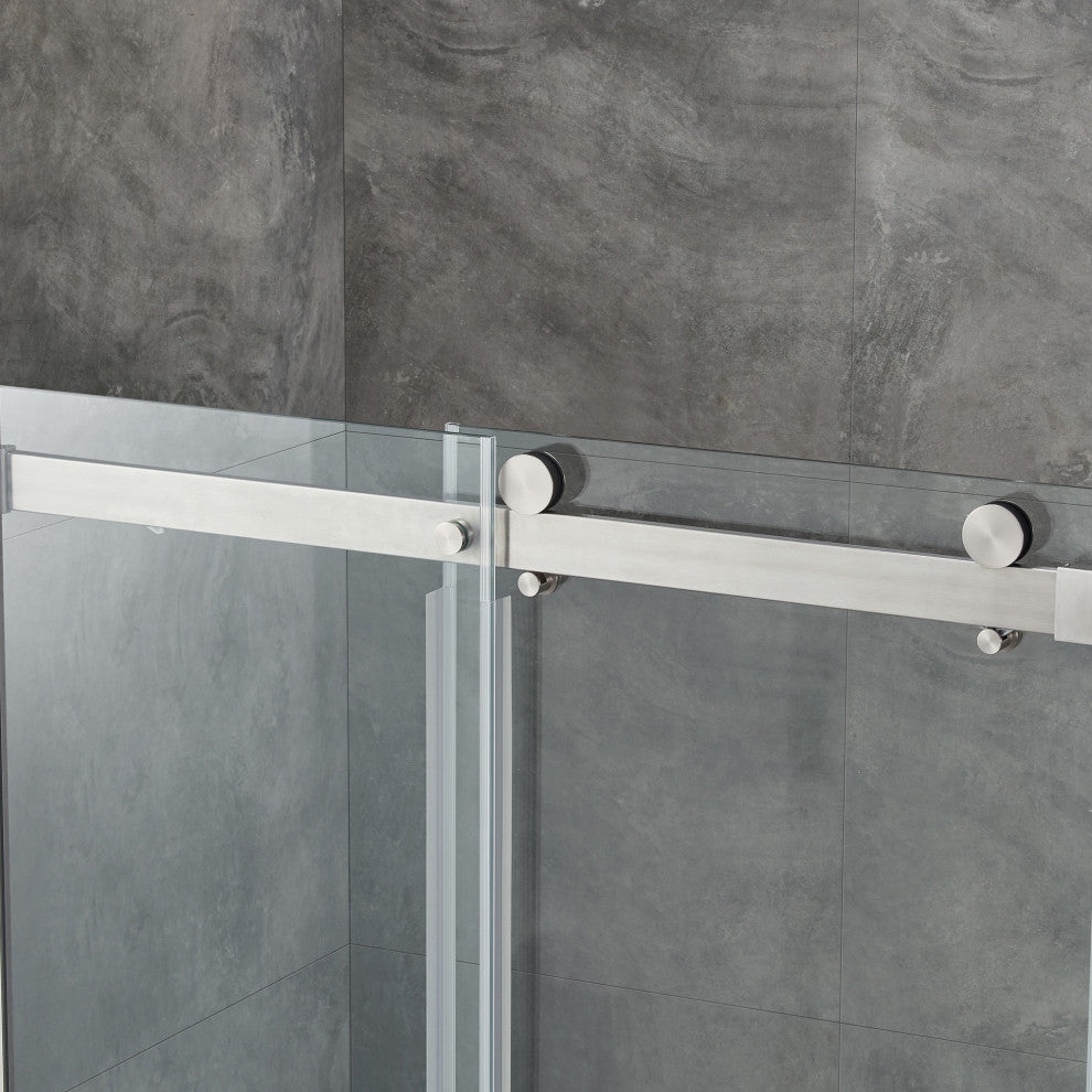 Bel Soft-Close Satin Nickel 48" Frameless Sliding Soft Close Shower Door